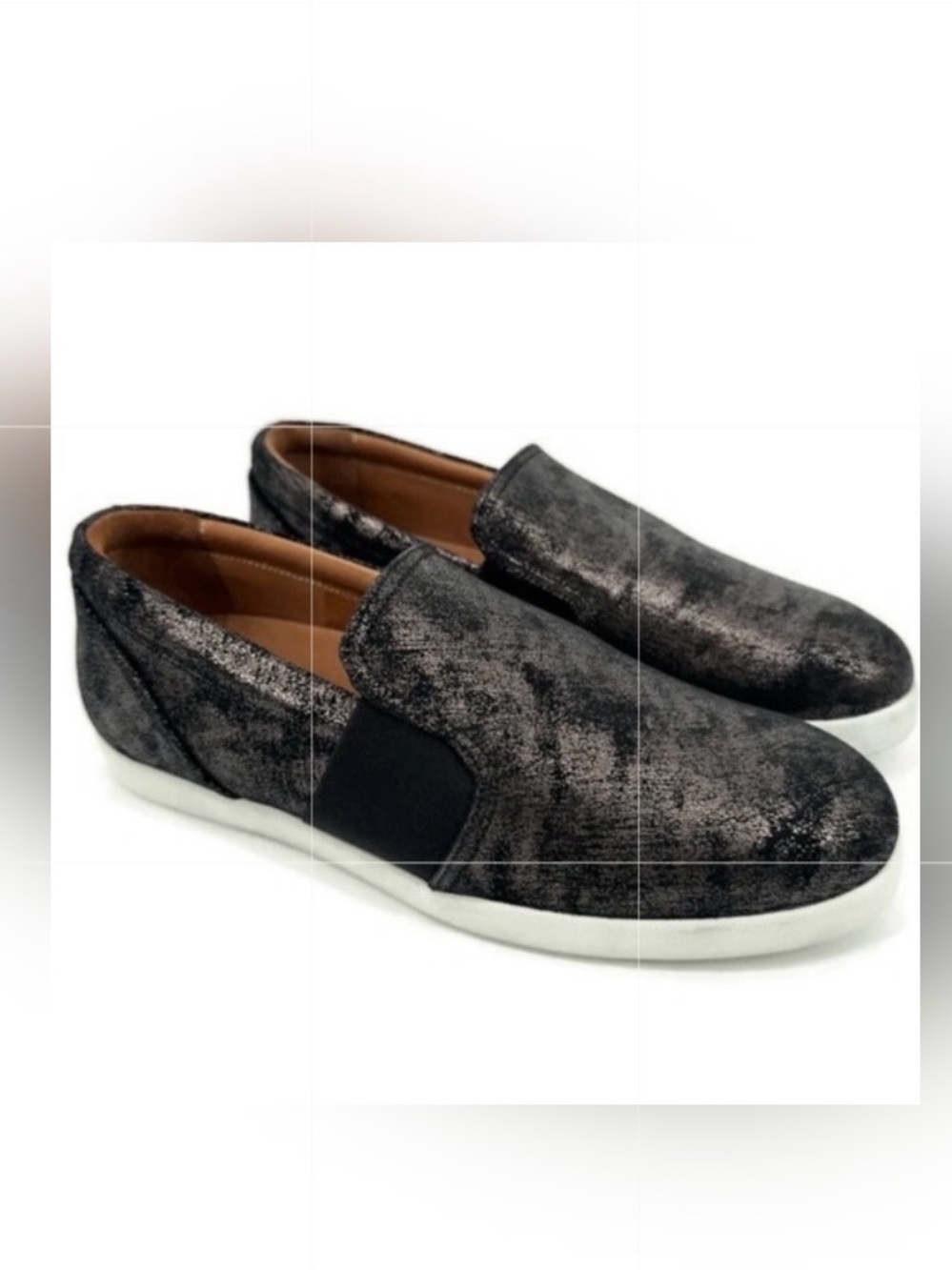 ATM Anthony Thomas Melillo Metallic Black Antique Silver Slip-On Loafers